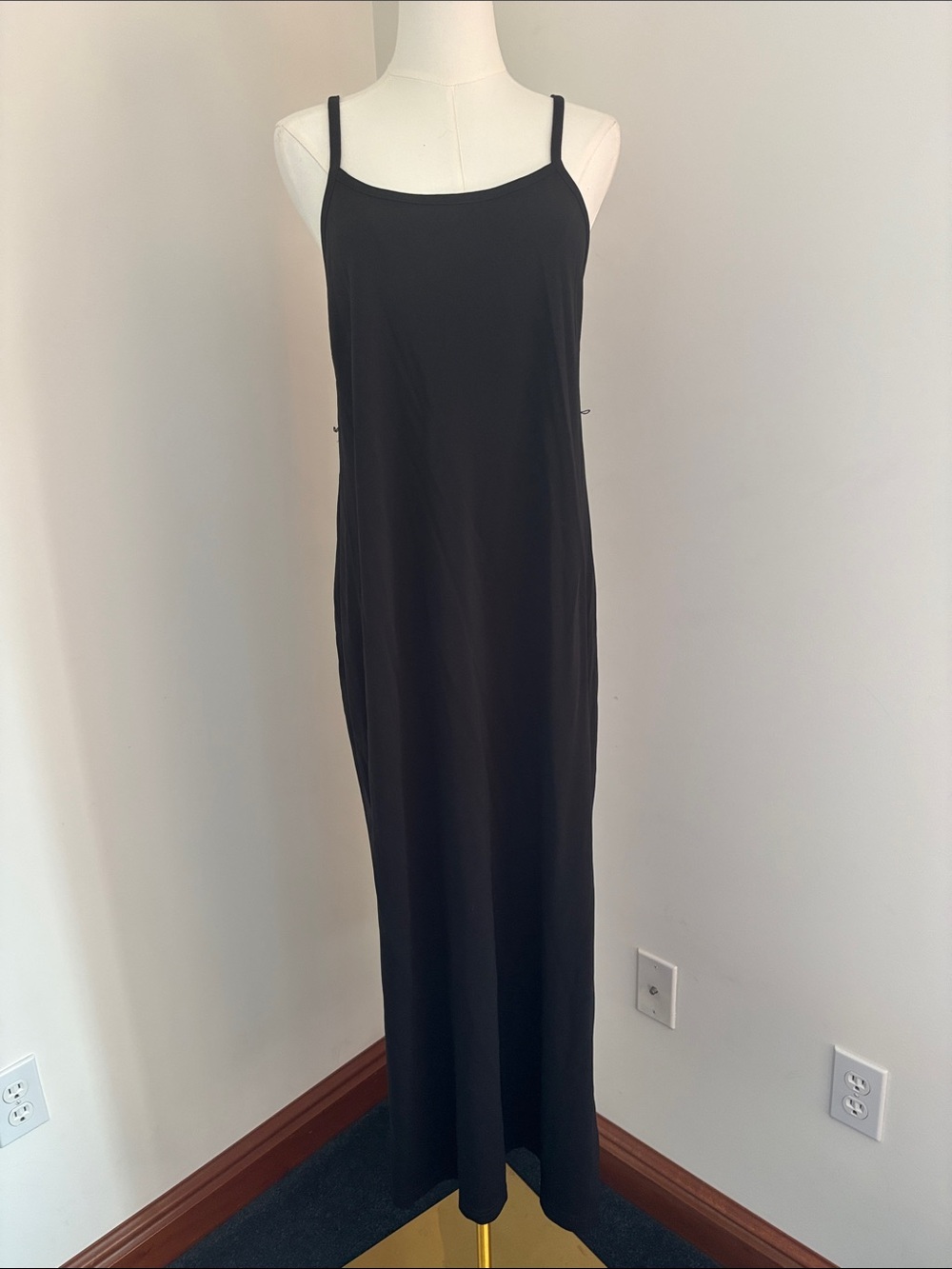 Mimi Maternity Black Slip Maxi Dress with Thin Straps